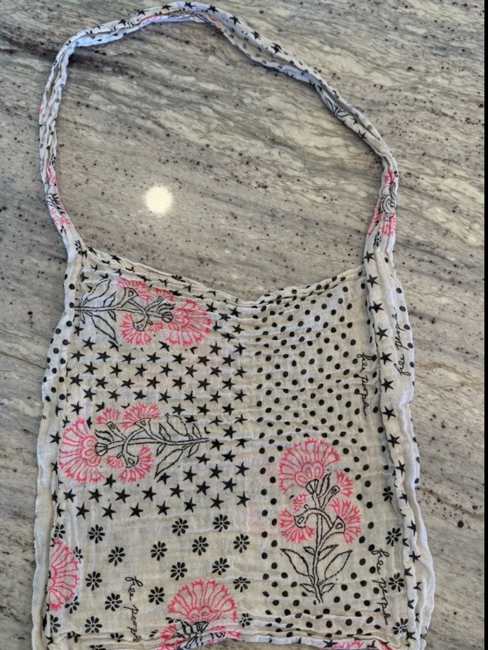 Free People Pink Floral and Black Star Print Shoulder Bag